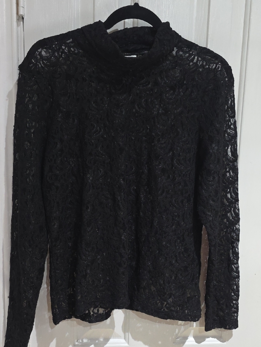 Nicole Miller Black Lace Long-Sleeve Turtleneck Sweater
